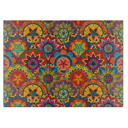 Funky Retro Colorful Mandala Pattern Snijplank (Voorkant)