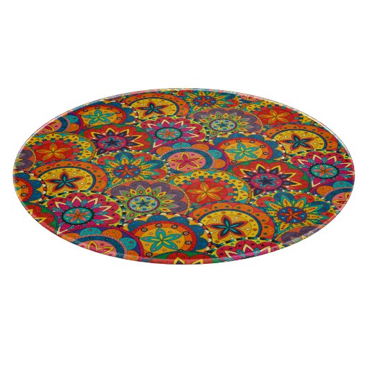 Funky Retro Colorful Mandala Pattern Snijplank (Hoek)