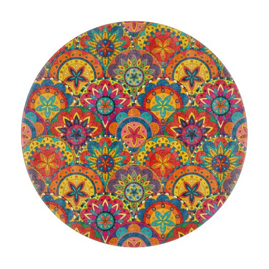 Funky Retro Colorful Mandala Pattern Snijplank (Voorkant)