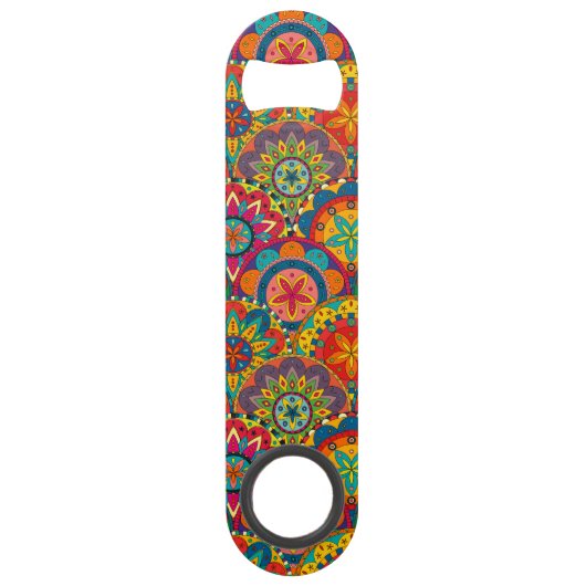 Funky Retro Colorful Mandala Pattern Speed Flessenopener (Achterkant)
