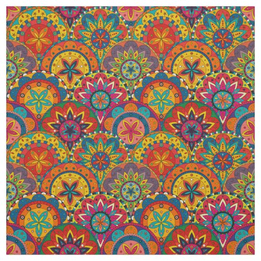 Funky Retro Colorful Mandala Pattern Stof (Swatch)