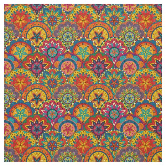 Funky Retro Colorful Mandala Pattern Stof (Swatch)
