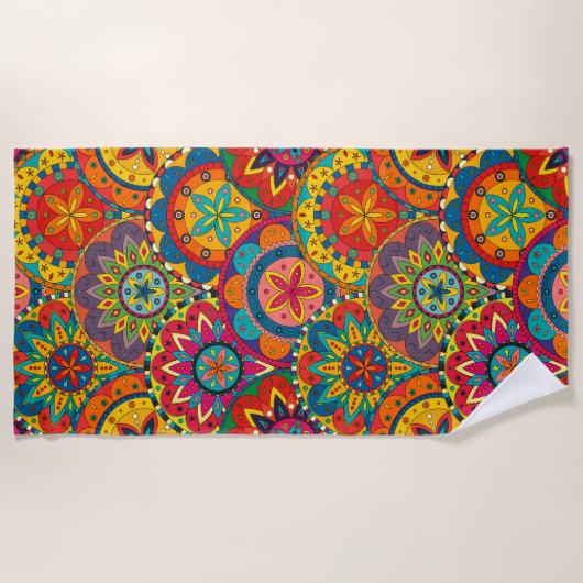 Funky Retro Colorful Mandala Pattern Strandlaken (Voorkant)