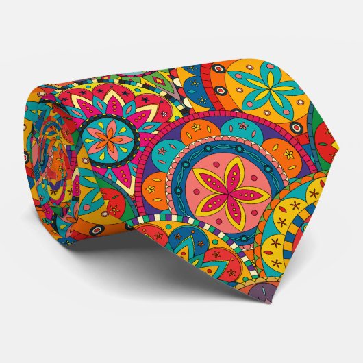 Funky Retro Colorful Mandala Pattern Stropdas (Opgerold)