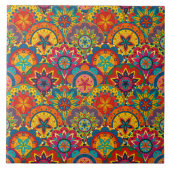Funky Retro Colorful Mandala Pattern Tegeltje (Voorkant)