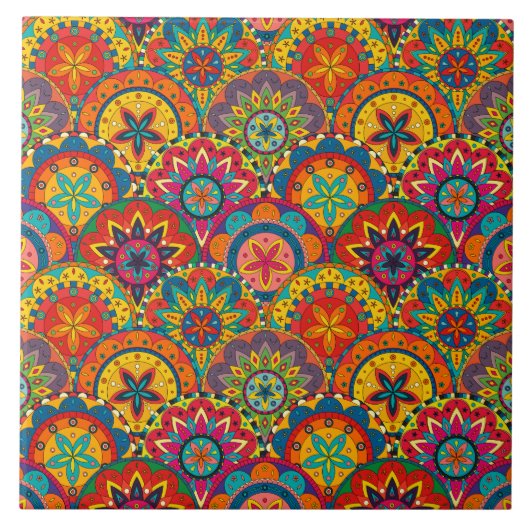 Funky Retro Colorful Mandala Pattern Tegeltje (Voorkant)