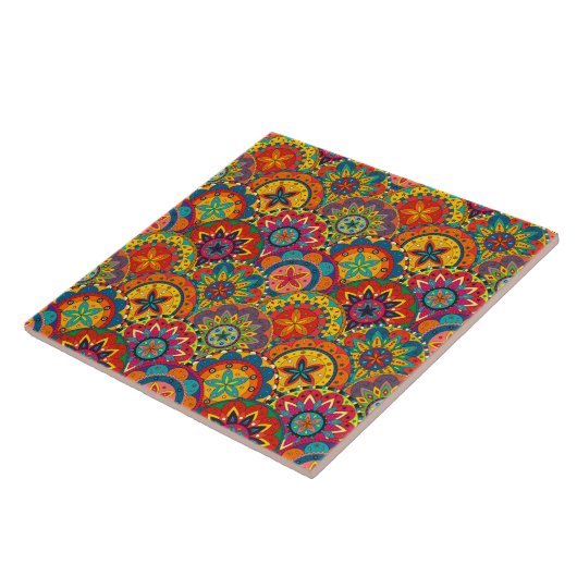 Funky Retro Colorful Mandala Pattern Tegeltje (Zijkant)