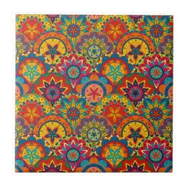 Funky Retro Colorful Mandala Pattern Tegeltje