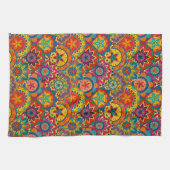 Funky Retro Colorful Mandala Pattern Theedoek (Horizontaal)