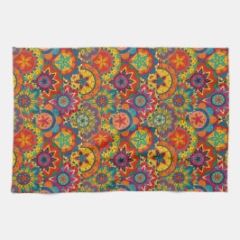 Funky Retro Colorful Mandala Pattern Theedoek