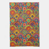 Funky Retro Colorful Mandala Pattern Theedoek (Verticaal)