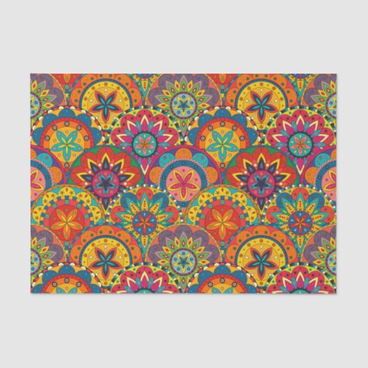 Funky Retro Colorful Mandala Pattern Tissuepapier (Voorkant)