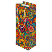 Funky Retro Colorful Mandala Pattern Wijn Cadeautas (Achterkant Gekanteld)