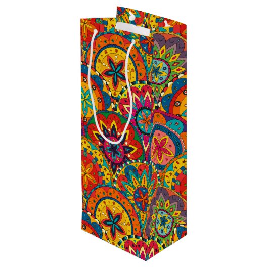 Funky Retro Colorful Mandala Pattern Wijn Cadeautas (Achterkant Gekanteld)