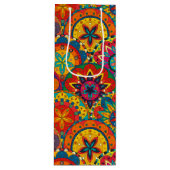 Funky Retro Colorful Mandala Pattern Wijn Cadeautas (Voorkant)