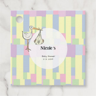 Funky Retro Cubisme Ooievaar Bezorging Baby Shower Bedankjes Labels