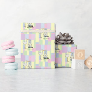 Funky Retro Cubisme Ooievaar Bezorging Baby Shower Cadeaupapier