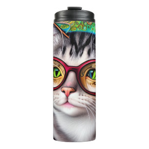 Funky Retro Cute Cat Wearing Glasses Artwork Thermosbeker