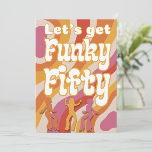 Funky Retro Dansende Vrouw 50ste Verjaardagsfeest Kaart (Staand voorkant)