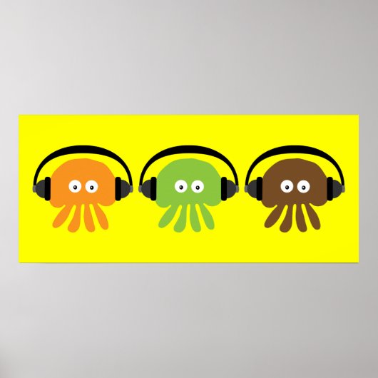 Funky Retro DJ kwallen met hoofdtelefoon op maat Poster (Voorkant)