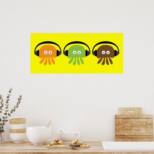 Funky Retro DJ kwallen met hoofdtelefoon op maat Poster (Keuken)