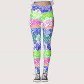 Funky Retro Floral op Chic Cool Stripes Patroon Leggings (Voorkant)