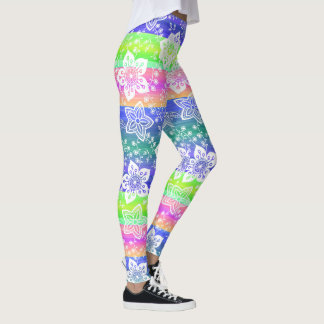 Funky Retro Floral op Chic Cool Stripes Patroon Leggings