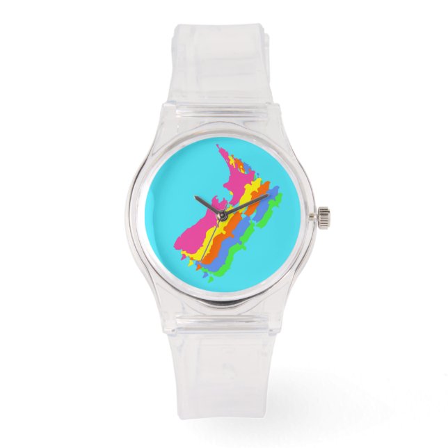 FUNKY RETRO FLUORO KLEUREN ROZE KIWI'S LAND HORLOGE (Voorkant)