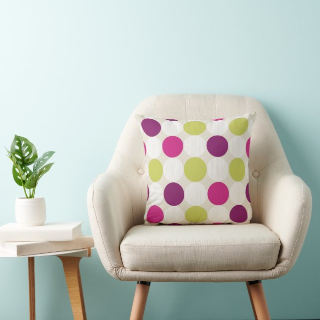 Funky Retro Green and Purple Dots Kussen (Stoel)