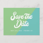 Funky Retro Green Blue Wedding Save the Date Aankondigingskaart (Voorkant)