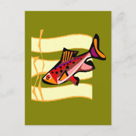 Funky Retro Green en Red Tropical Fish Briefkaart