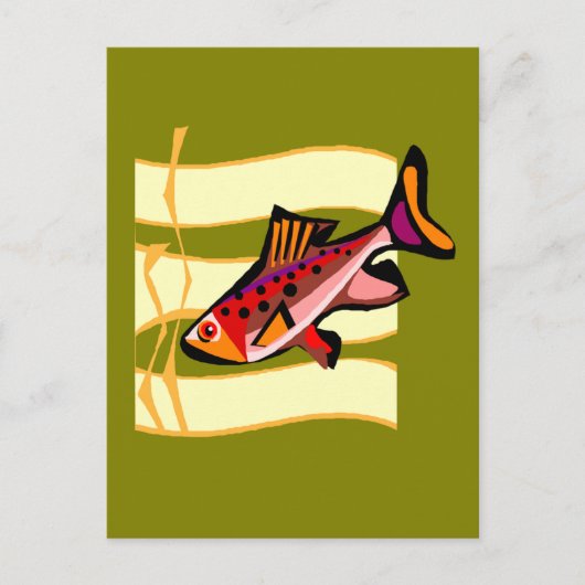 Funky Retro Green en Red Tropical Fish Briefkaart (Voorkant)