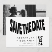 Funky Retro Groovy Unieke foto White - zwart Save The Date (Voorkant / Achterkant)