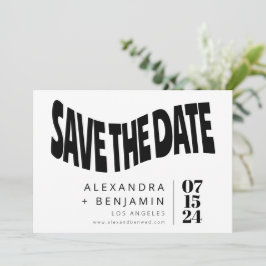 Funky Retro Groovy Unieke foto White - zwart Save The Date