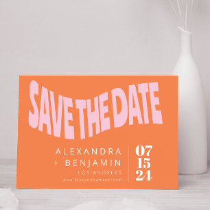 Funky Retro Groovy Unieke Fotoroze Oranje Save The Date