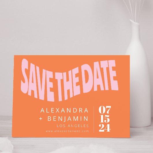 Funky Retro Groovy Unieke Fotoroze Oranje Save The Date