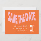 Funky Retro Groovy Unieke Fotoroze Oranje Save The Date (Voorkant)