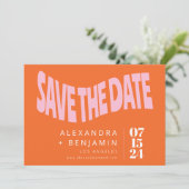 Funky Retro Groovy Unieke Fotoroze Oranje Save The Date (Staand voorkant)