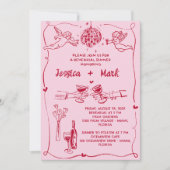 Funky Retro Hand getrokken bruiloft repetitie dine Kaart (Voorkant)