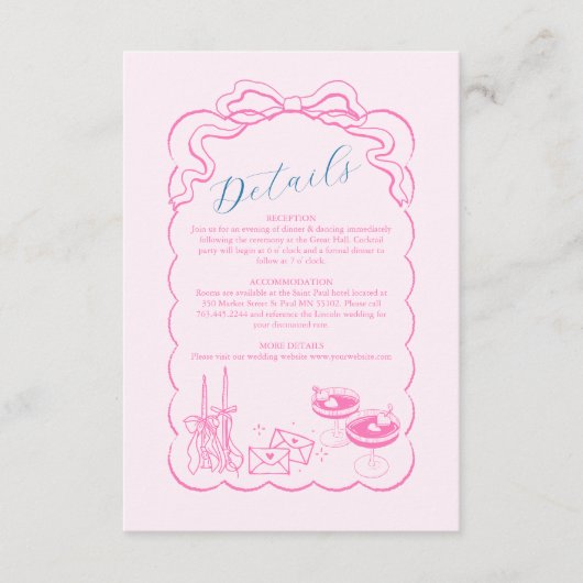 Funky Retro Hand getrokken Champagne Tower Bruilof Informatiekaartje (Voorkant)