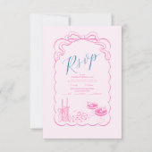 Funky Retro Hand getrokken Champagne Tower Bruilof RSVP Kaartje (Voorkant)