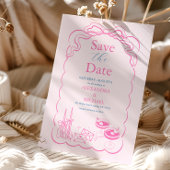 Funky Retro Hand getrokken Champagne Tower Bruilof Save The Date