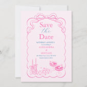 Funky Retro Hand getrokken Champagne Tower Bruilof Save The Date (Voorkant)