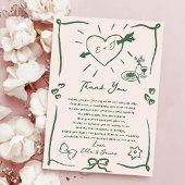 Funky Retro Hand getrokken Groene Bruiloft Dank u  Kaart