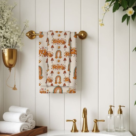 Funky Retro Handdoek Bruin & Blush Groovy Design