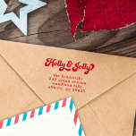 Funky Retro Holly Jolly Christmas Retouradres Zelfinktende Stempel<br><div class="desc">Een funky,  retro,  70 Christmas self-inking retour adresstempel met de woorden "hulst vrolijk" in een retro lettertype. De trendy typografie zal dit een populaire keuze maken.</div>