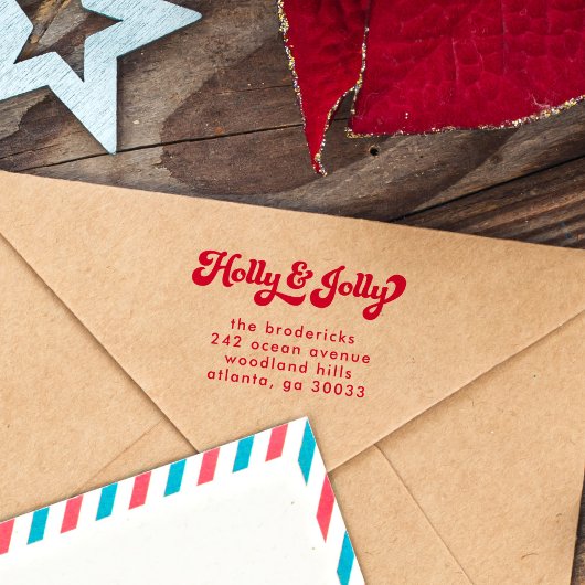 Funky Retro Holly Jolly Christmas Retouradres Zelfinktende Stempel