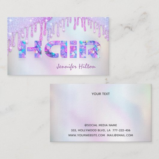 Funky retro holografische glitterdruppels haar visitekaartje (Voorkant / Achterkant)
