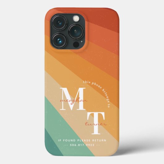 Funky Retro Jaren 70 Gestreept | Monogram  Case-Mate iPhone Case (Achterkant)