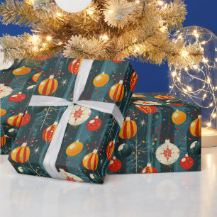 Funky Retro Kerst Hanging Decorations Blauw Cadeaupapier
